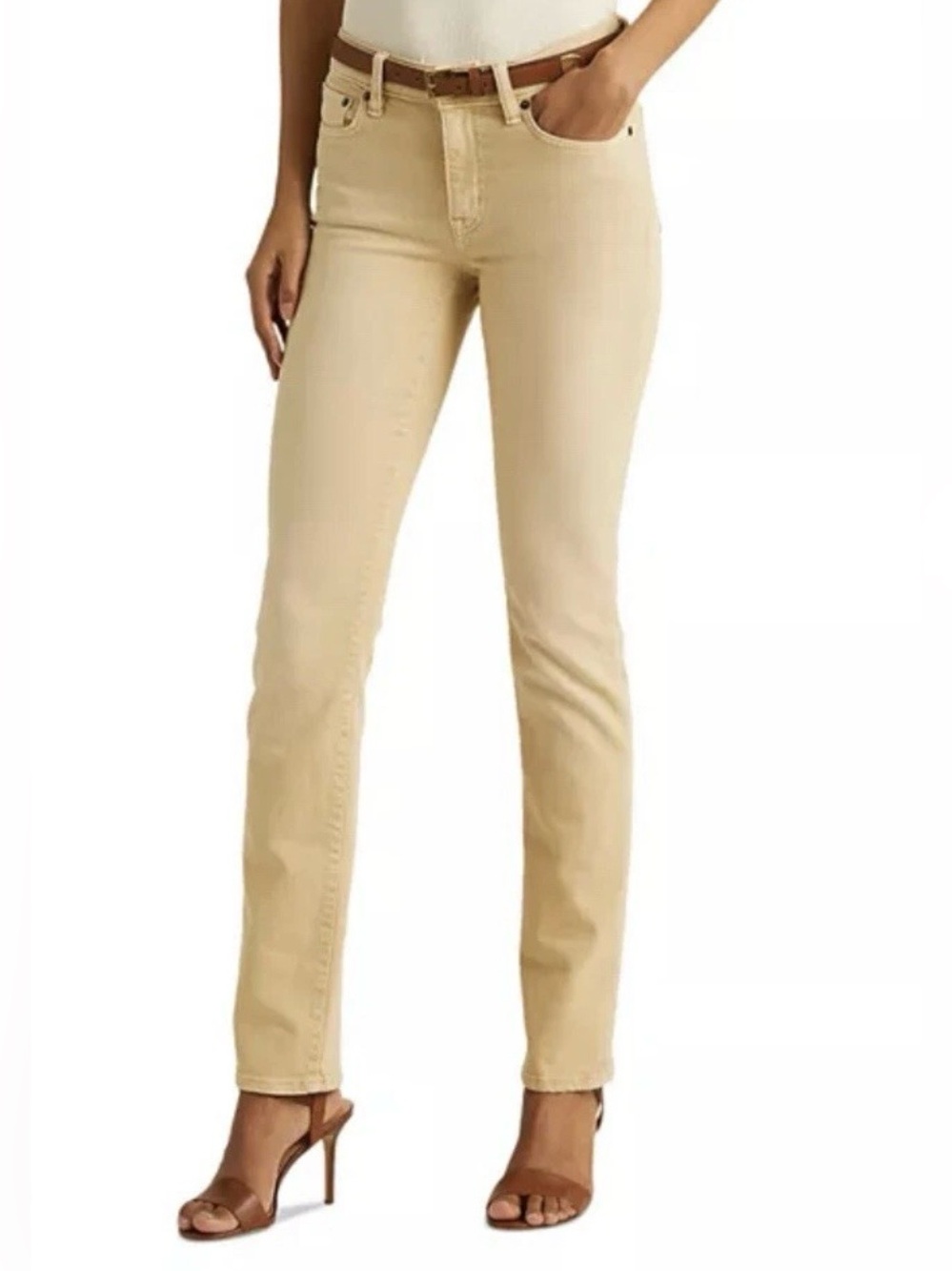 Ralph Lauren Jeans Women’s Size 0 X 32 Cream Modern Straight Mid Rise Stretch